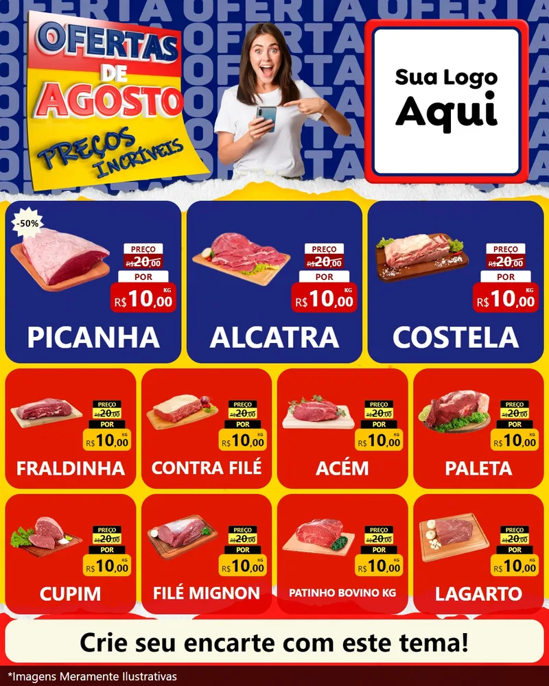Modelo de Rede Social para Feed Instagram com o tema Ofertas de Agosto - Preços Incríveis para Açougue