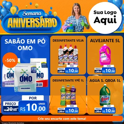 Modelo de Rede Social para Feed Facebook com o tema Semana de Aniversário para Produtos de Limpeza