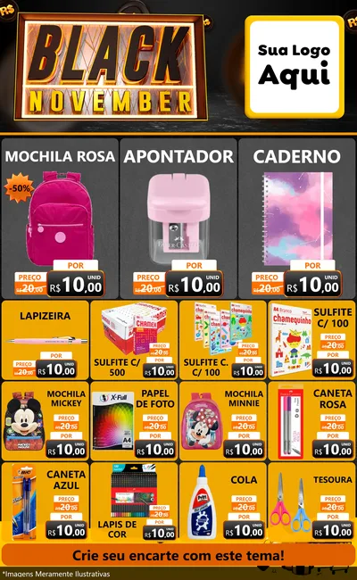 Modelo de Encarte para Encarte Grande com o tema Black November para Papelaria