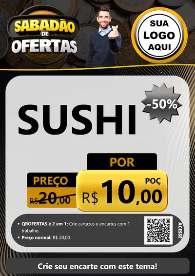 Modelo de Cartaz para Cartaz A4 Vertical com o tema Sabadão de Ofertas para Comida japonesa