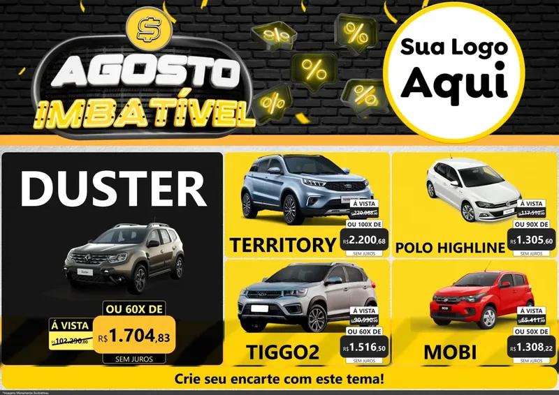 Modelo de Encarte para Encarte A4 Horizontal com o tema Agosto Imbatível para Concessionaria de Carros