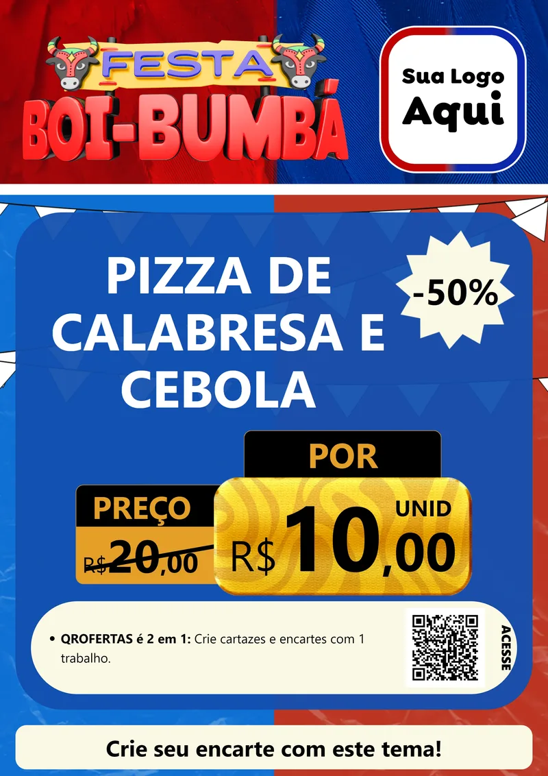 Modelo de Cartaz para Cartaz A4 Vertical com o tema Festa Boi Bumbá para Pizzaria