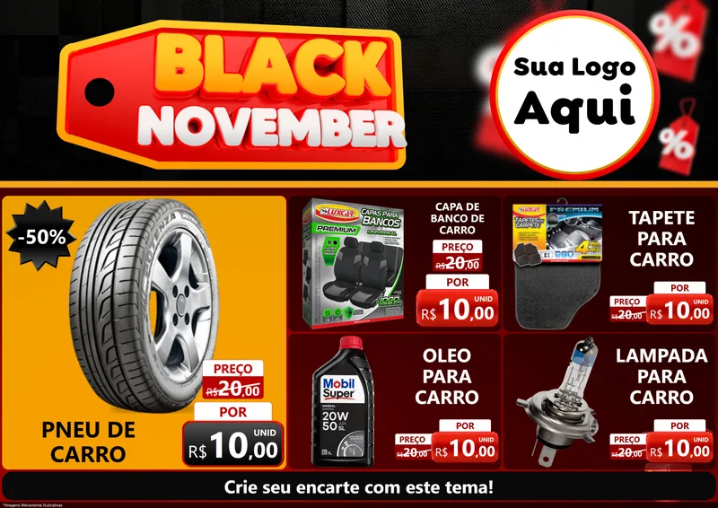 Modelo de Encarte para Encarte A4 Horizontal com o tema Black November para Auto peças