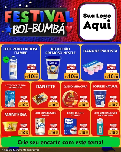 Modelo de Rede Social para Feed Instagram com o tema Festival Boi-Bumbá para Frios e Laticínios