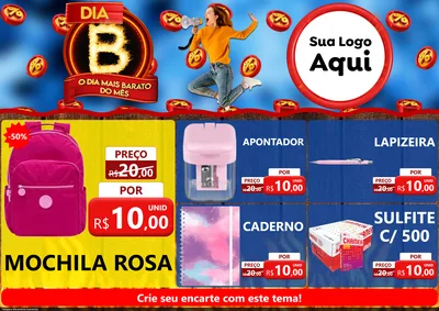 Modelo de Encarte para Encarte A4 Horizontal com o tema Dia B - O Dia Mais Barato Do Mês para Papelaria