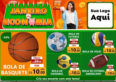 Modelo de Encarte para Encarte A4 Horizontal com o tema Janeiro da Economia para Artigos Esportivos
