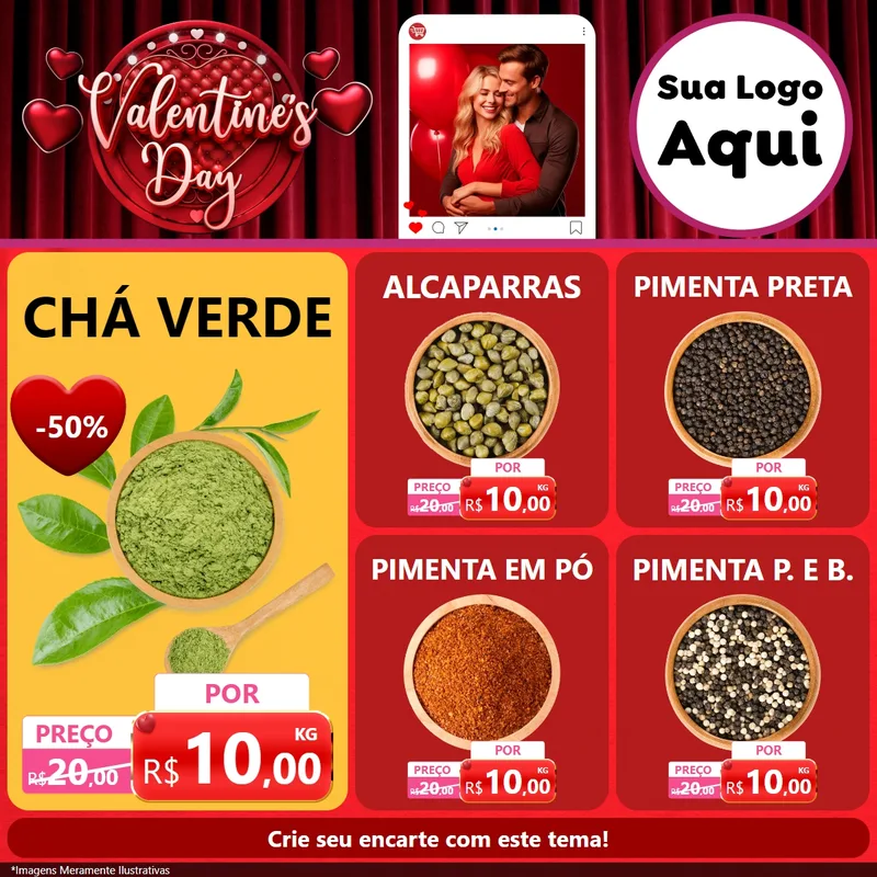 Modelo de Rede Social para Feed Facebook com o tema Valentine's Day para Produtos Naturais