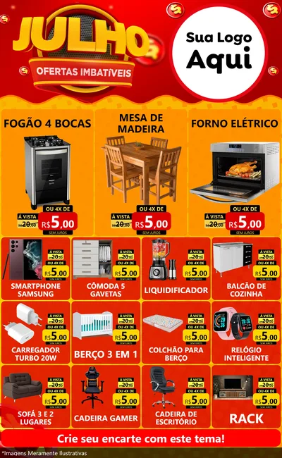Modelo de Encarte para Encarte Grande com o tema Julho Ofertas Imbatíveis para Móveis e Eletro