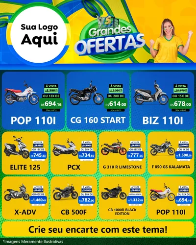 Modelo de Rede Social para Feed Instagram com o tema Grandes Ofertas para Concessionaria de Motos