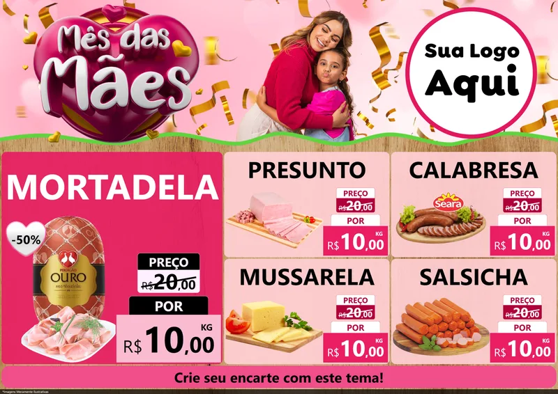 Modelo de Encarte para Encarte A4 Horizontal com o tema Mês das Mães para Frios e Laticínios
