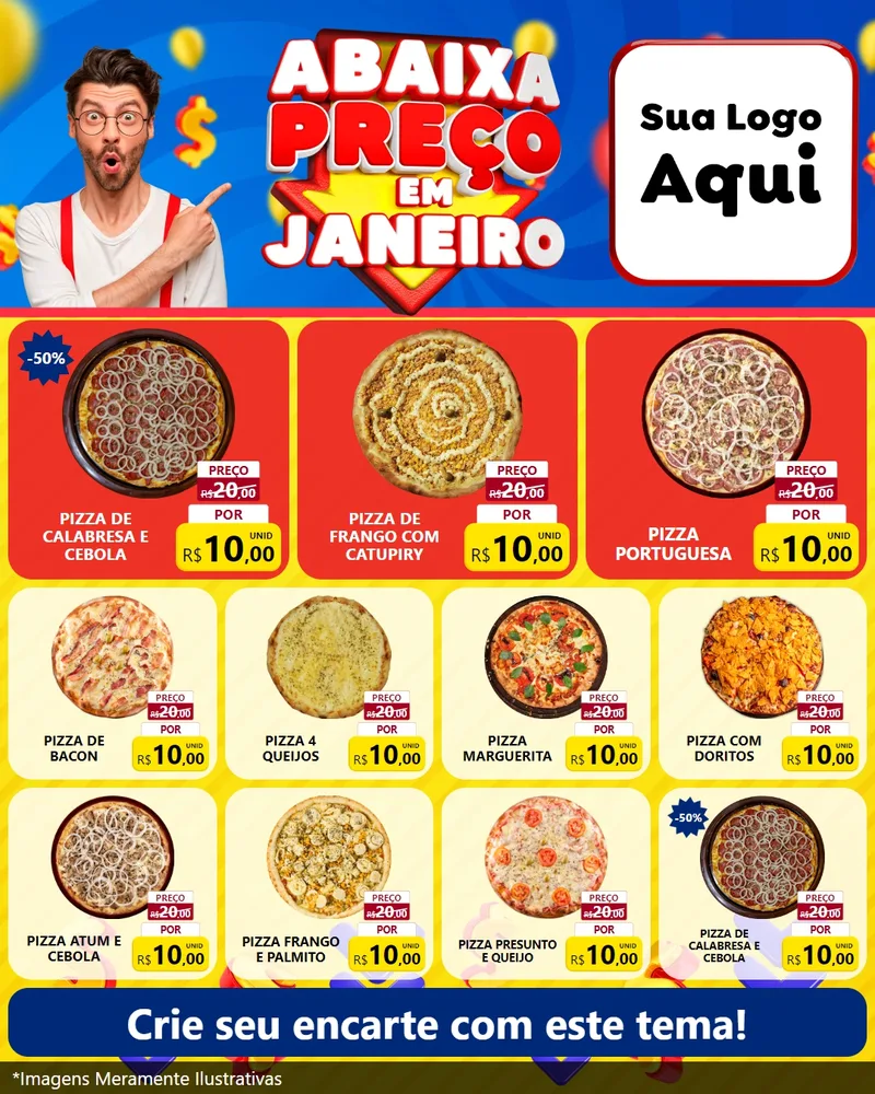 Modelo de Rede Social para Feed Instagram com o tema Abaixa Preço em Janeiro para Pizzaria