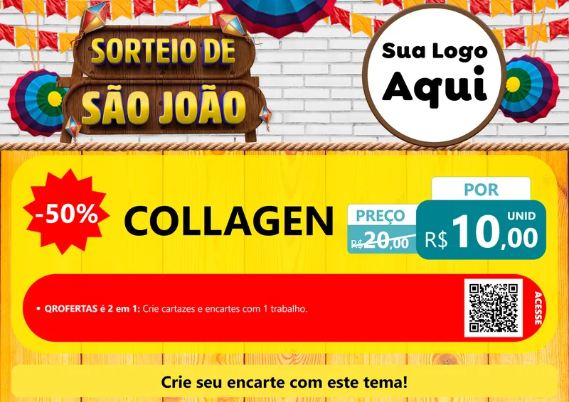 Modelo de Cartaz para Cartaz A4 Horizontal com o tema Sorteio de São João para Suplementos alimentares