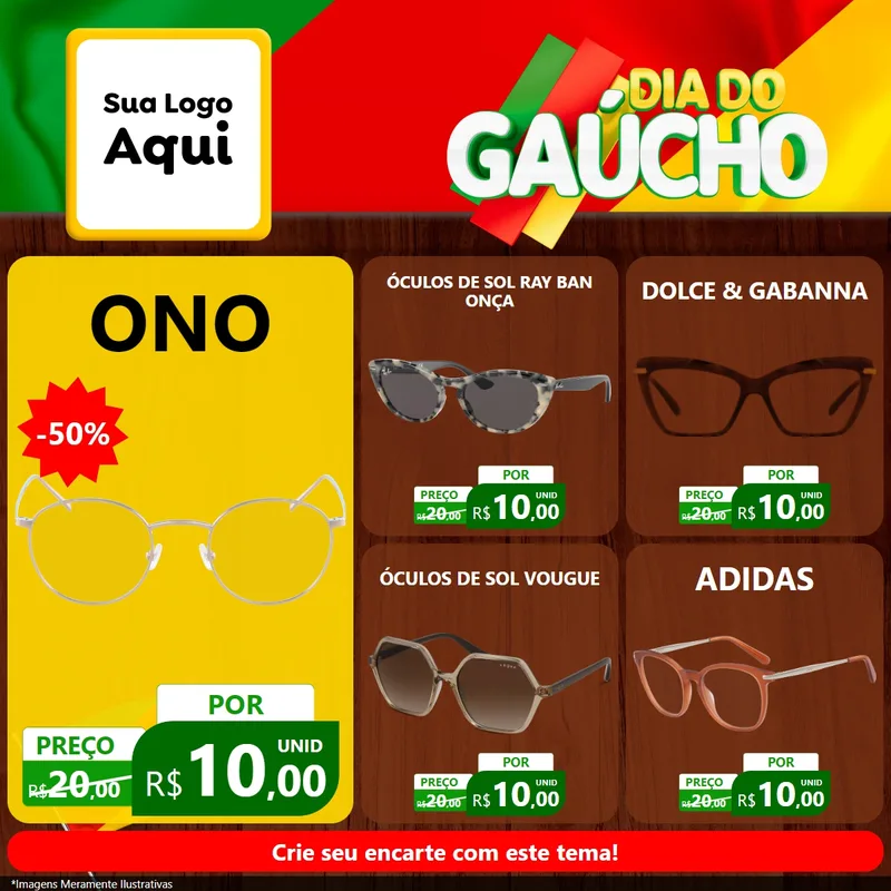 Modelo de Rede Social para Feed Facebook com o tema Dia do Gaúcho para Óticas