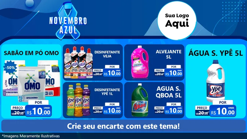 Modelo de TV para TV Horizontal com o tema Novembro Azul para Produtos de Limpeza