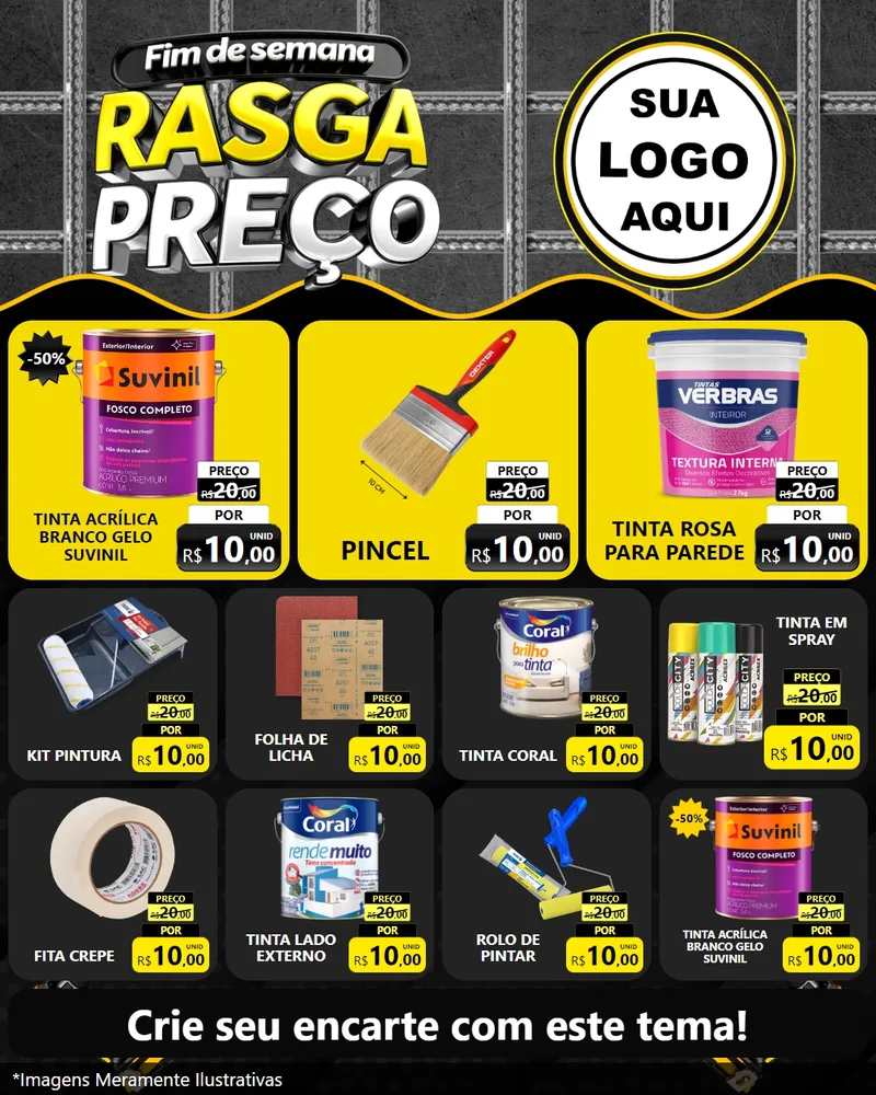Modelo de Rede Social para Feed Instagram com o tema Fim de Semana Rasga Preço para Tintas e Ferramentas