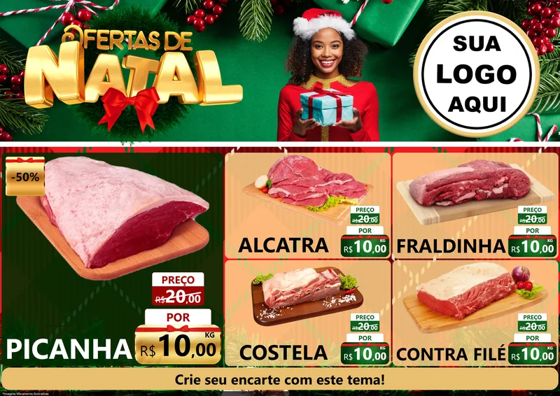 Modelo de Encarte para Encarte A4 Horizontal com o tema Ofertas de Natal para Açougue