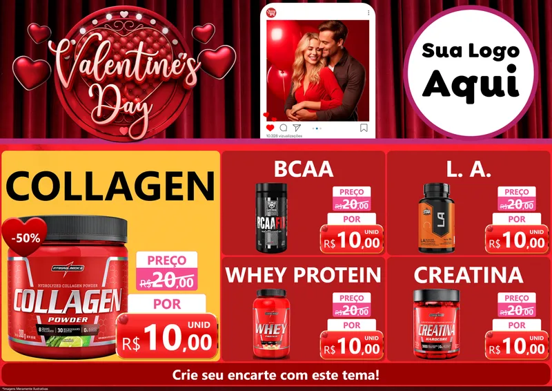 Modelo de Encarte para Encarte A4 Horizontal com o tema Valentine's Day para Suplementos alimentares