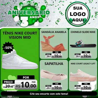 Modelo de Rede Social para Feed Facebook com o tema Promoção de Aniversário - 3 Anos para Calçados