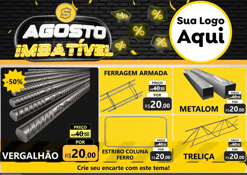 Modelo de Encarte para Encarte A4 Horizontal com o tema Agosto Imbatível para Ferragens