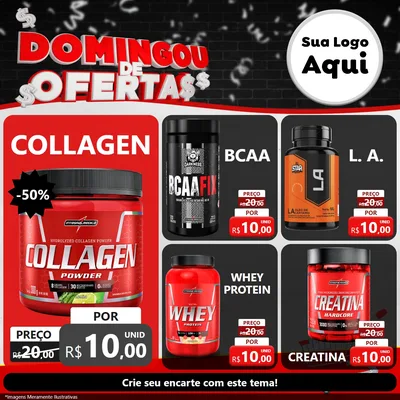 Modelo de Rede Social para Feed Facebook com o tema Domingou de Ofertas para Suplementos alimentares