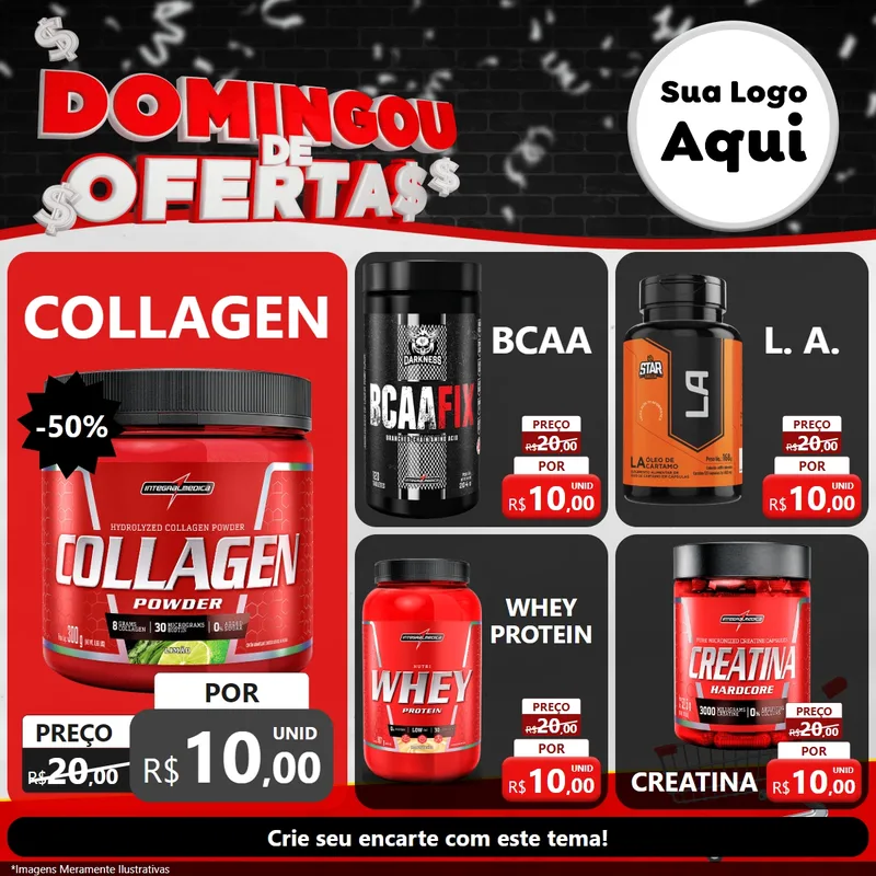 Modelo de Rede Social para Feed Facebook com o tema Domingou de Ofertas para Suplementos alimentares