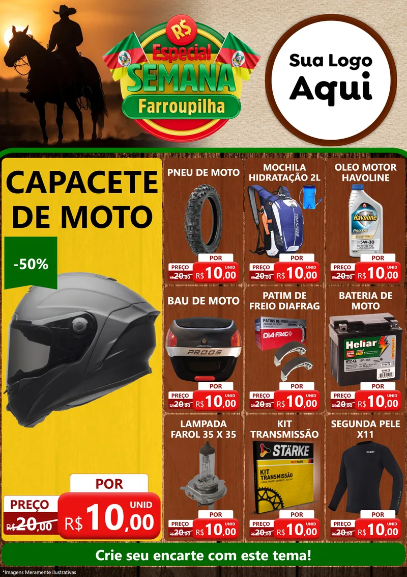 Modelo de Encarte para Encarte A4 Vertical com o tema Especial Semana Farroupilha para Moto peças