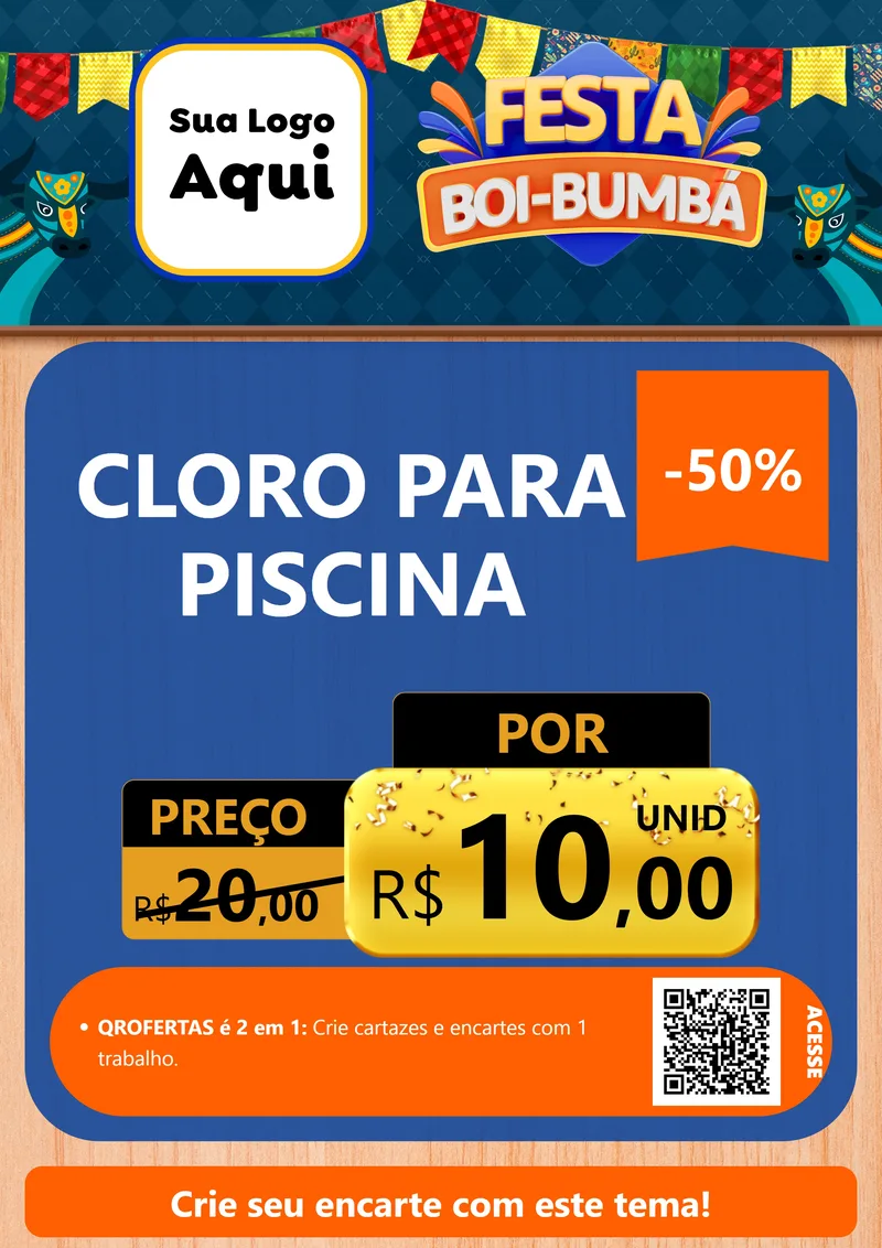 Modelo de Cartaz para Cartaz A4 Vertical com o tema Festa Boi Bumbá para Produtos para Piscina