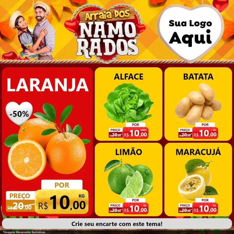 Modelo de Rede Social para Feed Facebook com o tema Arraiá dos Namorados para Hortifrúti