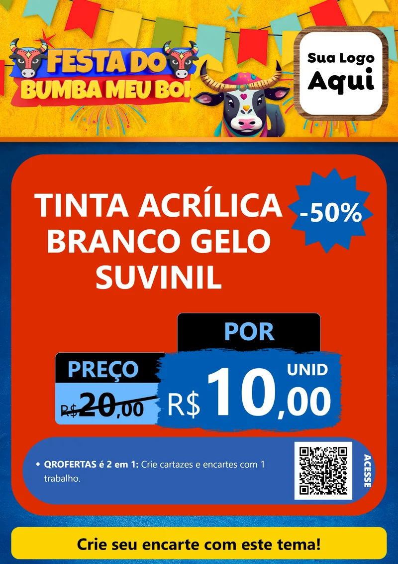Modelo de Cartaz para Cartaz A4 Vertical com o tema Festa do Bumba Meu Boi para Tintas e Ferramentas