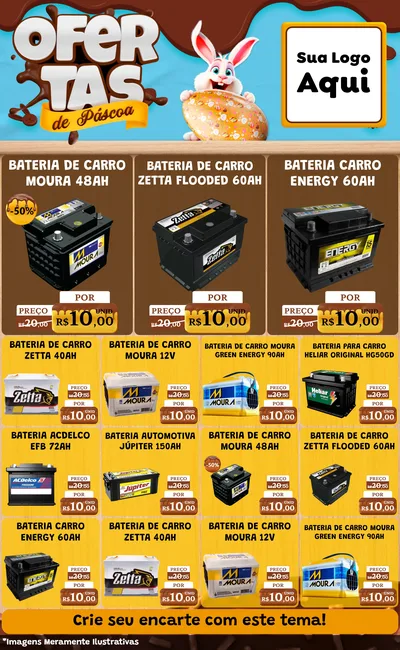 Modelo de Encarte para Encarte Grande com o tema Ofertas de Páscoa para Baterias Elétricas