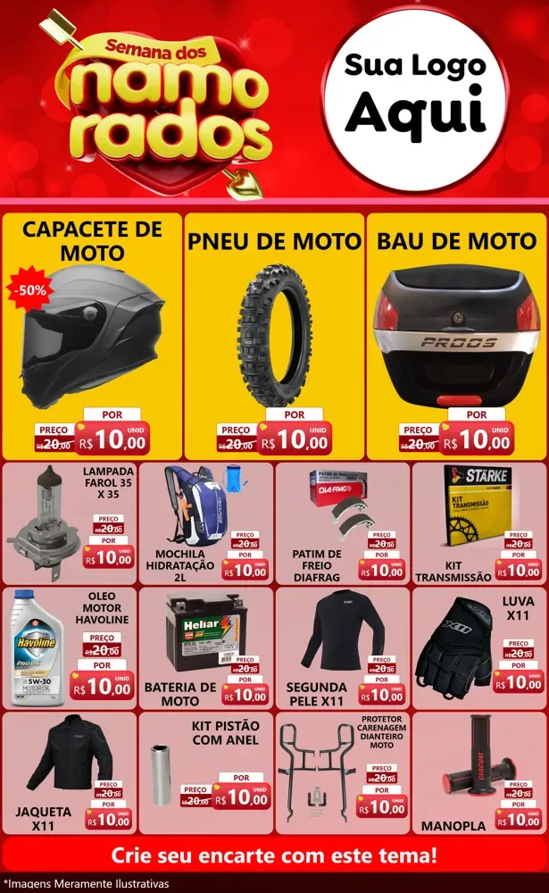 Modelo de Encarte para Encarte Grande com o tema Semana dos namorados para Moto peças