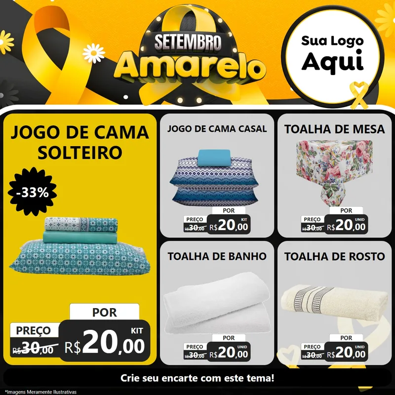 Modelo de Rede Social para Feed Facebook com o tema Setembro Amarelo para Cama, Mesa e Banho