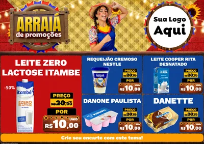 Modelo de Encarte para Encarte A4 Horizontal com o tema Arraiá de Promoções para Frios e Laticínios