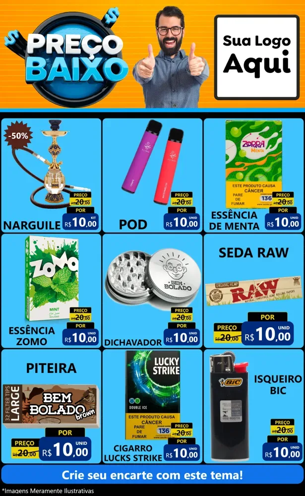 Modelo de Encarte para Encarte Grande com o tema Preço Baixo para Tabacaria