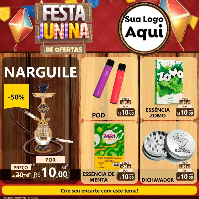 Modelo de Rede Social para Feed Facebook com o tema Festa Junina de Ofertas para Tabacaria