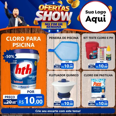 Modelo de Rede Social para Feed Facebook com o tema Ofertas Show No Fim De Semana para Produtos para Piscina