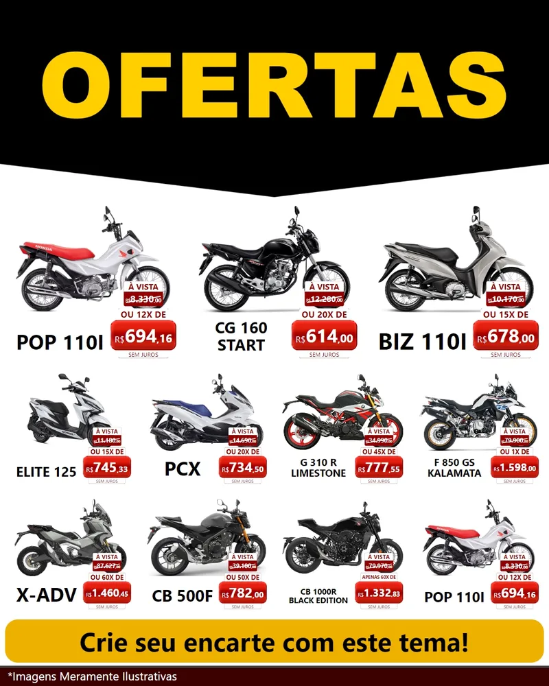 Modelo de Rede Social para Feed Instagram com o tema Ofertas Preto e Vermelho Cartaz para Concessionaria de Motos