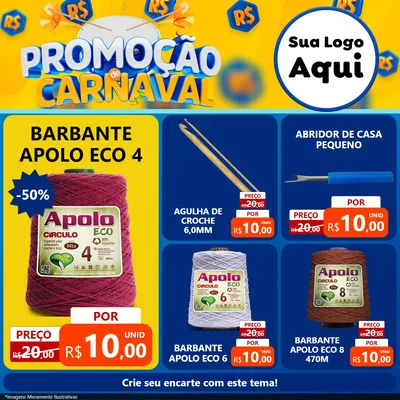 Modelo de Rede Social para Feed Facebook com o tema Promoção de Carnaval para Armarinho e Aviamentos