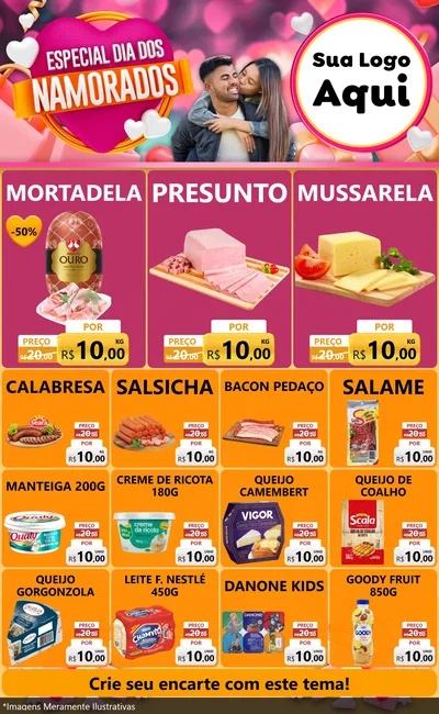 Modelo de Encarte para Encarte Grande com o tema Especial Dia dos Namorados para Frios e Laticínios