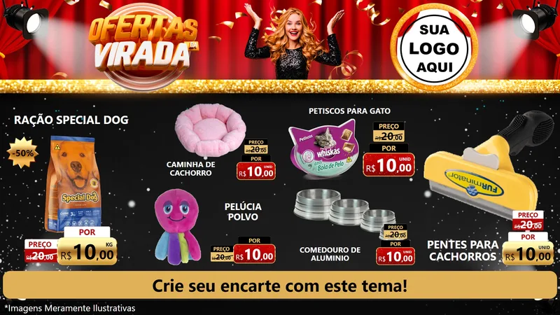 Modelo de TV para TV Horizontal com o tema Ofertas da Virada para Pet Shop