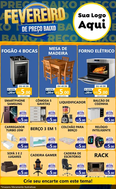 Modelo de Encarte para Encarte Grande com o tema Fevereiro de Preço Baixo para Móveis e Eletro