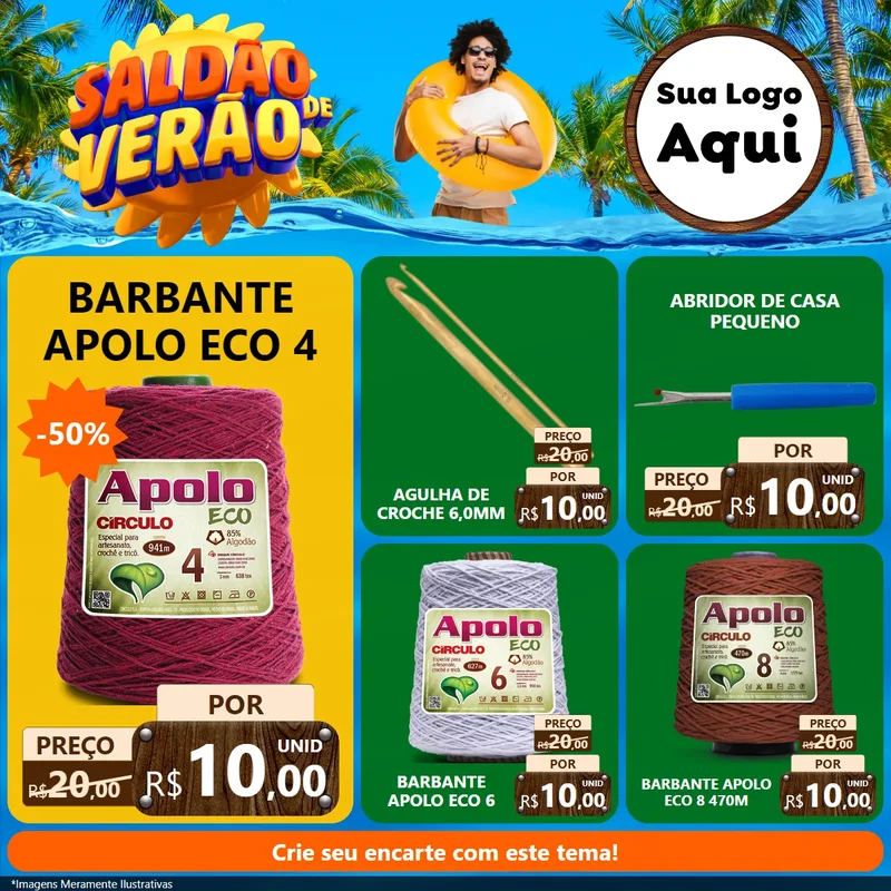 Modelo de Rede Social para Feed Facebook com o tema Saldão de Verão para Armarinho e Aviamentos