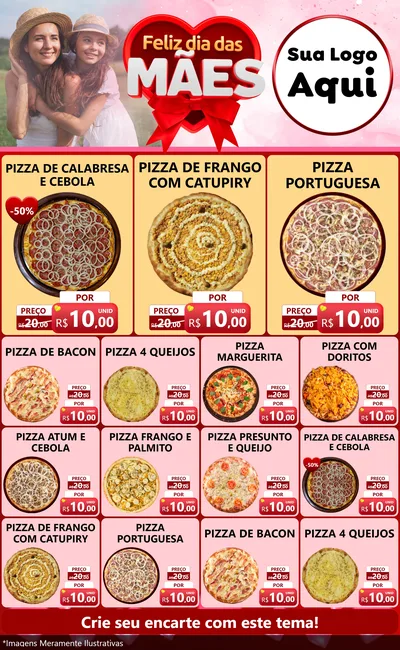Modelo de Encarte para Encarte Grande com o tema Feliz Dia Das Mães para Pizzaria
