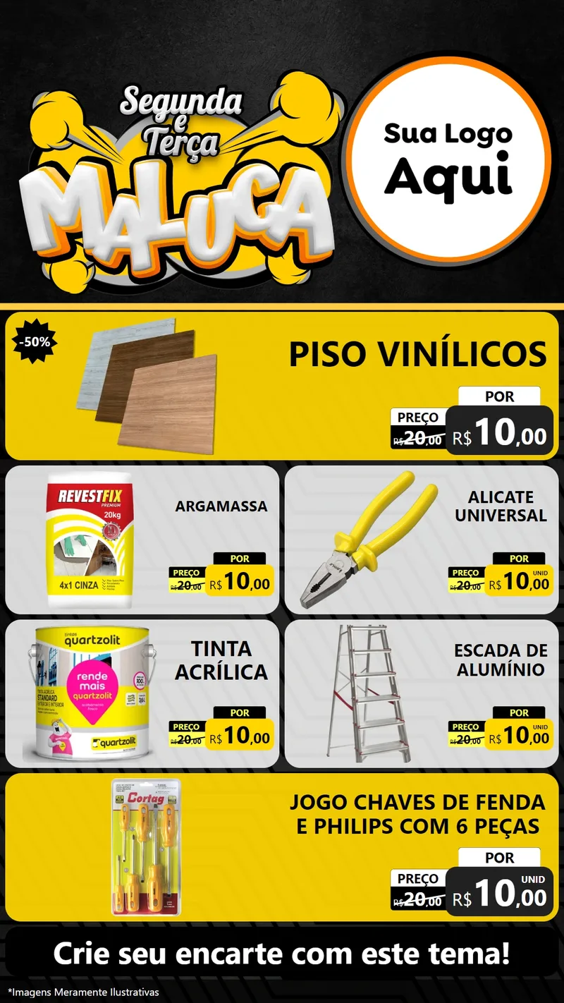Modelo de TV para TV Vertical com o tema Segunda e Terça Maluca para Material para Construção