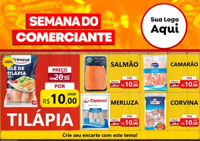 Modelo de Encarte para Encarte A4 Horizontal com o tema Semana do Comerciante para Peixaria