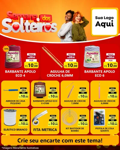 Modelo de Rede Social para Feed Instagram com o tema Semana dos Solteiros para Armarinho e Aviamentos
