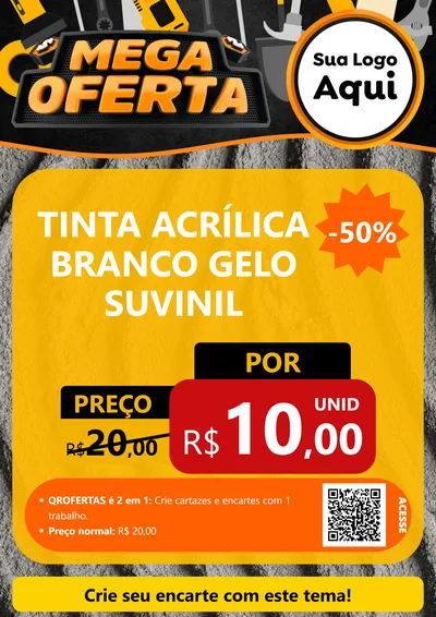 Modelo de Cartaz para Cartaz A4 Vertical com o tema Mega Oferta para Tintas e Ferramentas