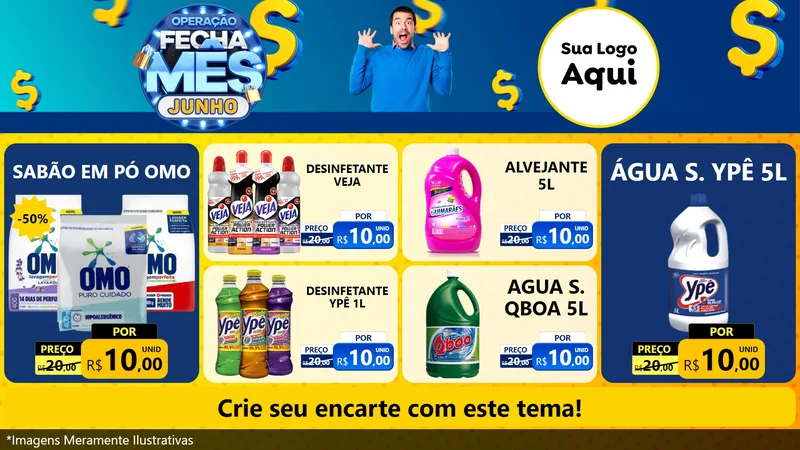 Modelo de TV para TV Horizontal com o tema Operação Fecha Mês, Junho para Produtos de Limpeza