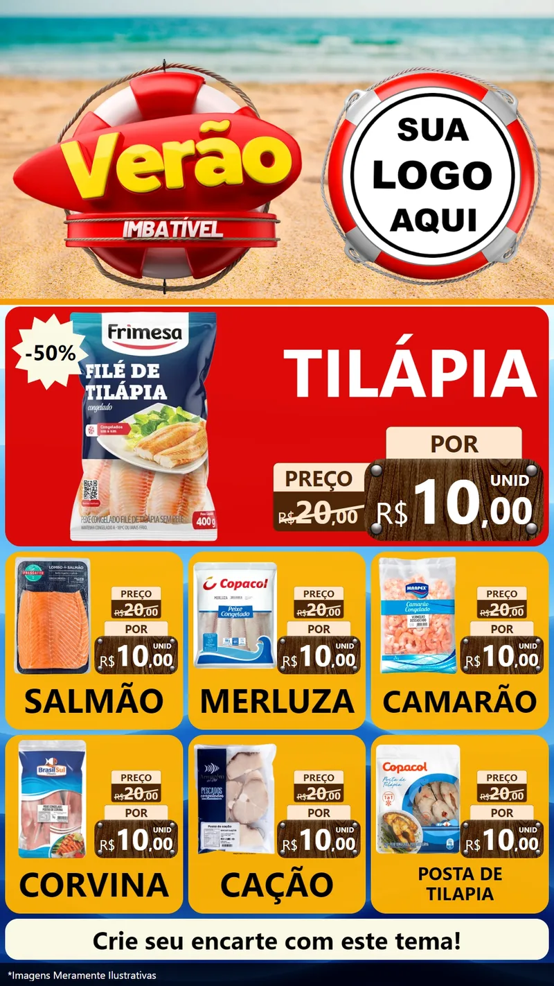 Modelo de Rede Social para Stories com o tema Verão Imbatível para Peixaria