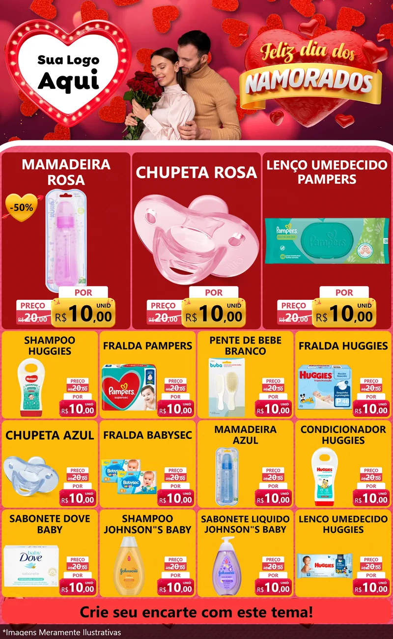 Modelo de Encarte para Encarte Grande com o tema Feliz Dia Dos Namorados para Bebês